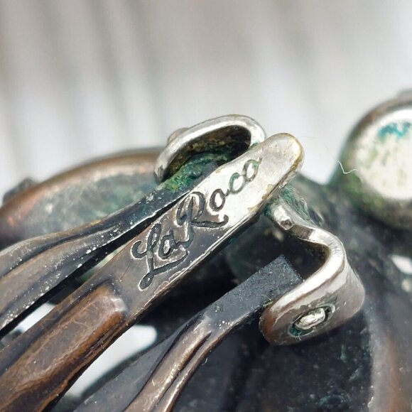 La Roco VINTAGE Milk Glass & AB Navette Crystal Clip On Earrings Large Climbers - Picture 4 of 10